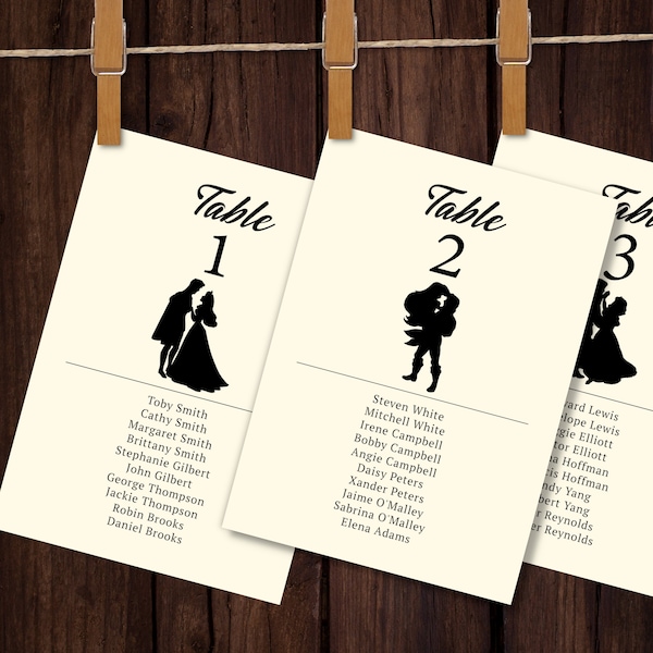 Editable Movie Couples Seating Chart Template - Magical Wedding Table Seating Plan