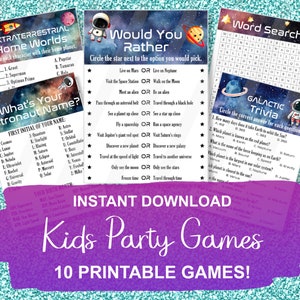 Paquete de juegos imprimibles para fiestas en el espacio exterior, actividades para niños Galaxy, descarga instantánea, ¡10 juegos!