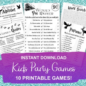 Printable Wizards Party Games Bundle, Kids Activities, Instant Download, 10 Games!