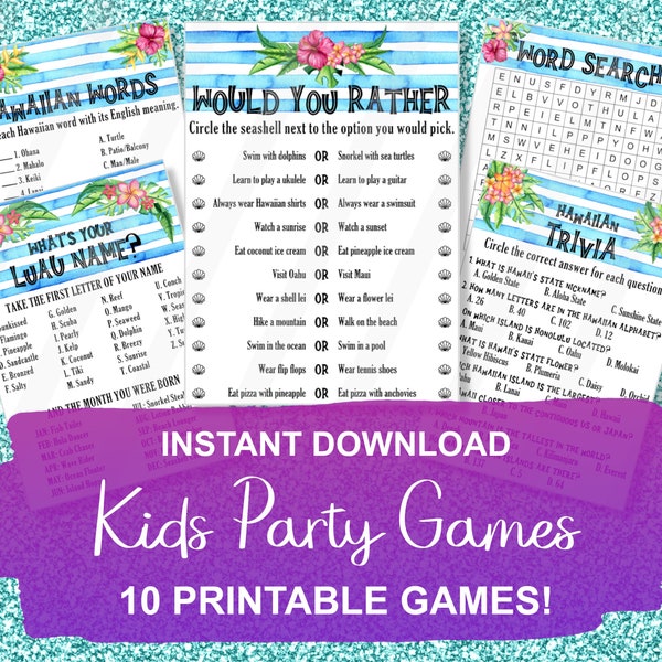 Luau Party Game Bundle, Printable Luau Games, Luau Party Games for ...