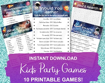 Printable Outer Space Party Games Bundle, Galaxy Kids Activities, Instant Download, 10 Games!