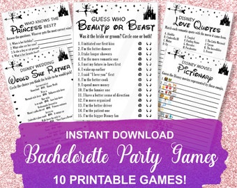 Printable Bachelorette Party Games Bundle, Princesses, Instant Download, 10 Games!