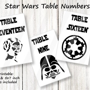 Wydrukowane numery stołów Star Battles - karty 4x6 i 5 x 7 cali na papierze 8,5x11, natychmiastowe pobranie cyfrowe