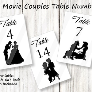 Numeri da tavolo stampabili per coppie di film - Schede 4x6 e 5x7 pollici su carta 8,5x11, download digitale istantaneo