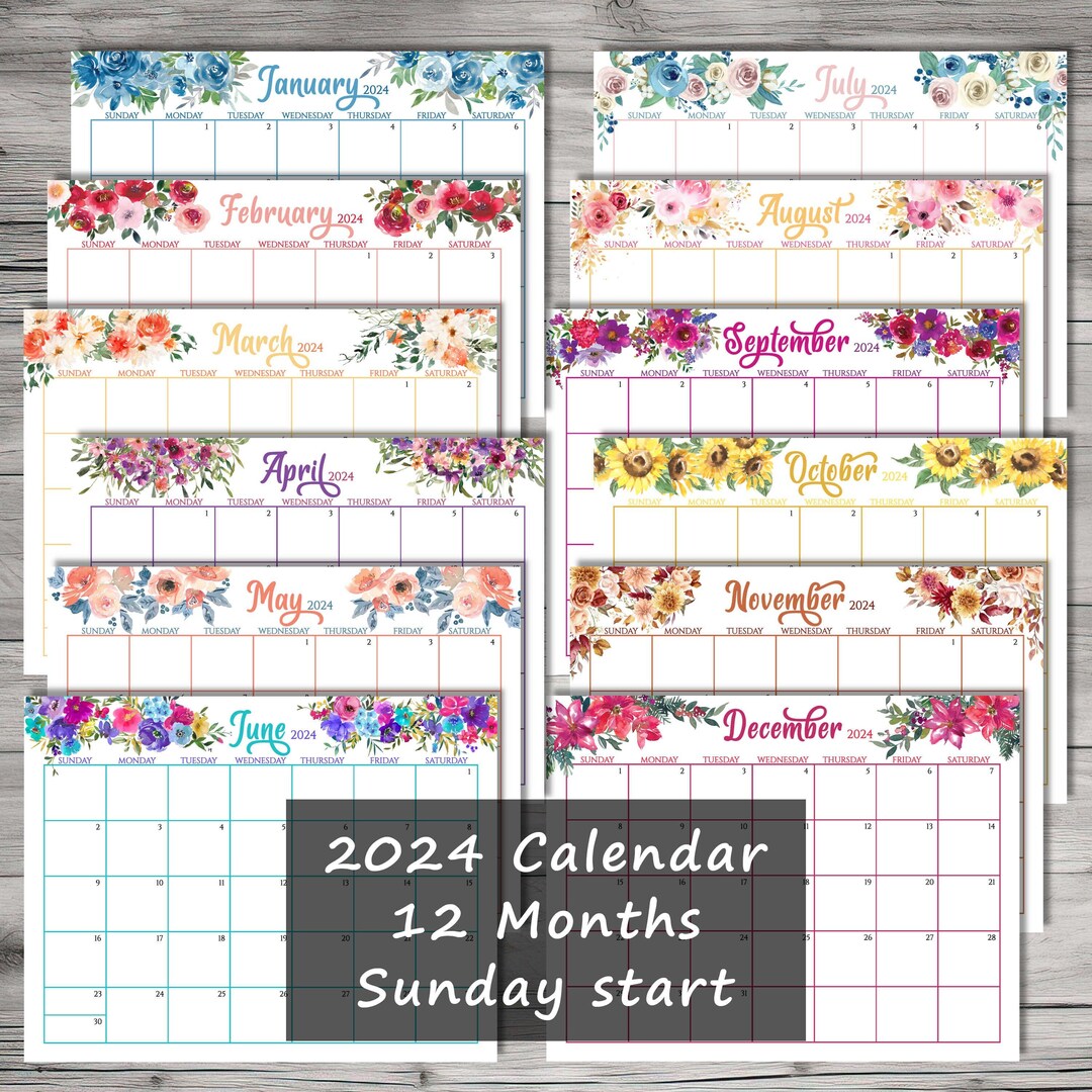 2024 Editable Watercolor Floral Calendar Fillable & Printable Template ...
