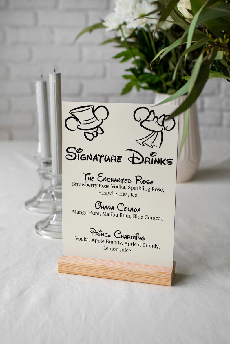 Editable Mickey & Minnie Cocktails Sign Template Magical Wedding and Events image 1