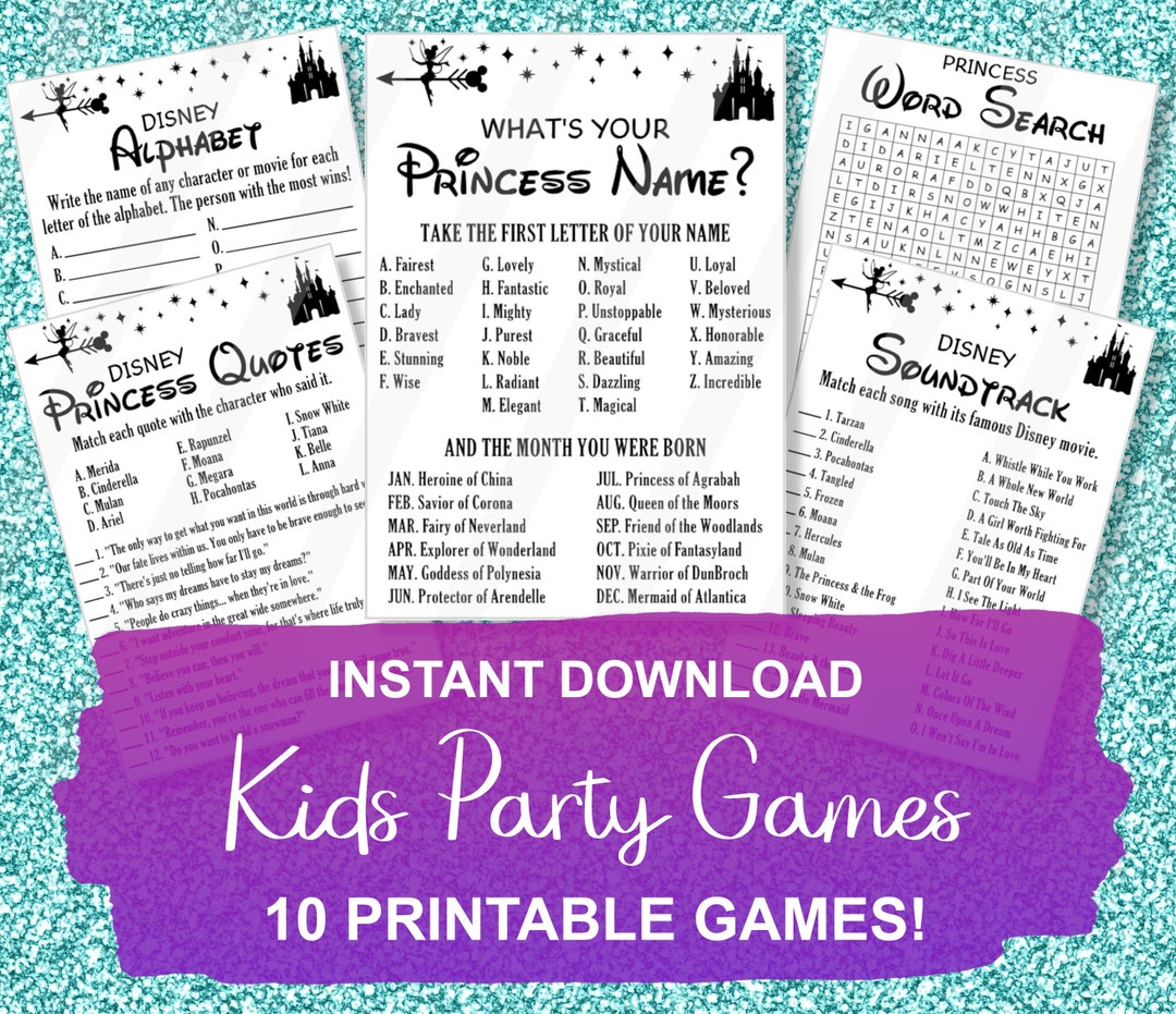 Printable Princesses Party Games Bundle, Kids Activities, Instant ...