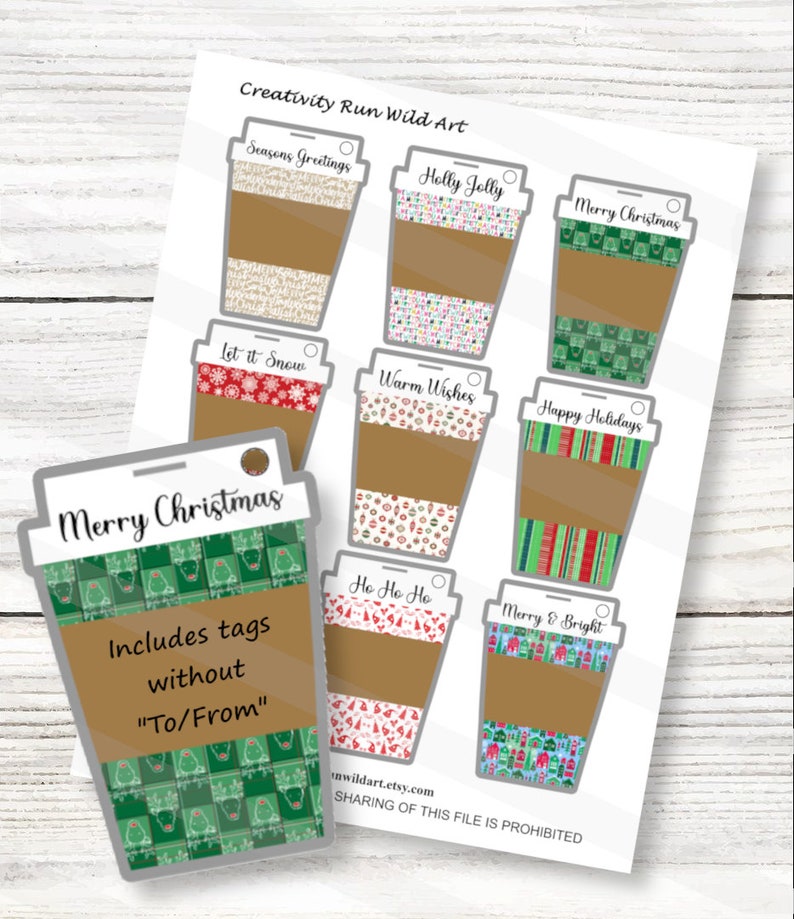 Printable Coffee Cup Gift Tags - Set of 9 Winter Holiday Gift Labels ...