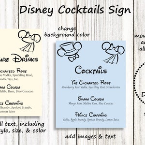 Editable Mickey & Minnie Cocktails Sign Template Magical Wedding and Events image 2