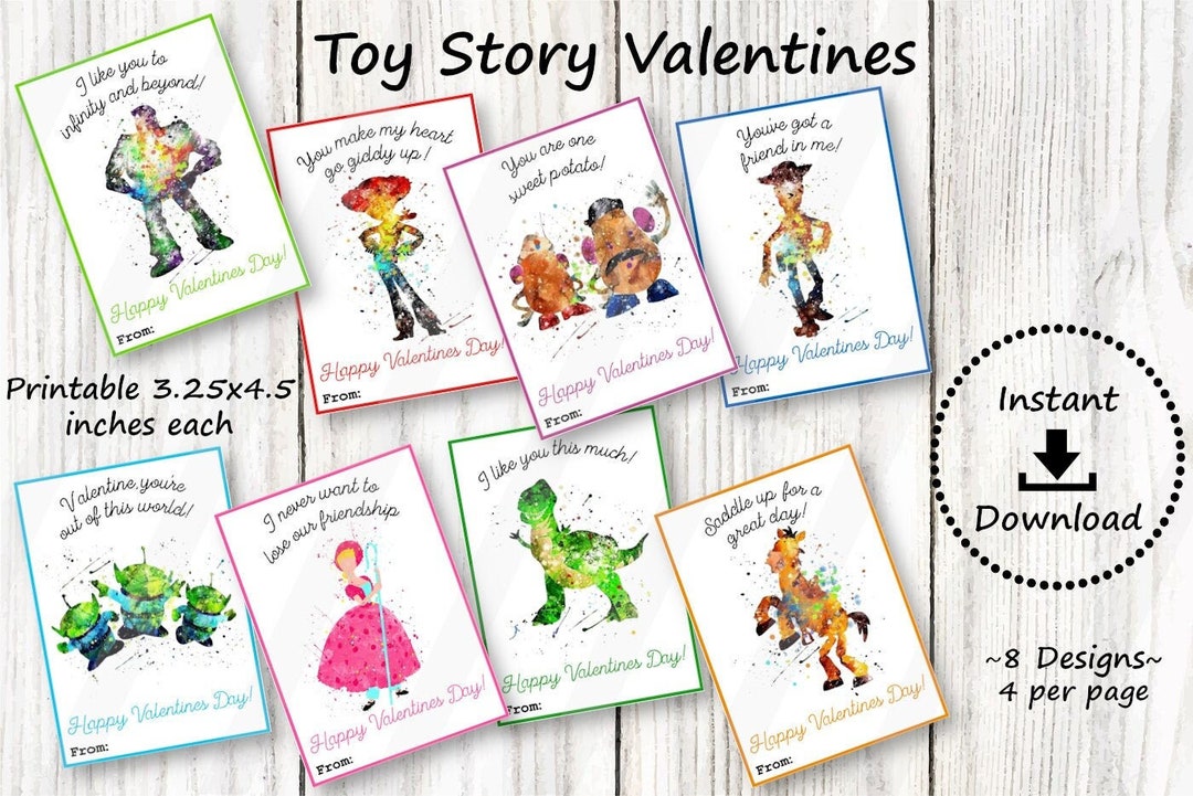 Printable Toy Story Valentines for Kids Classroom Set of 8 Instant