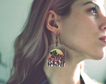 Acrylic hand-painted Joshua Tree sunrise earrings