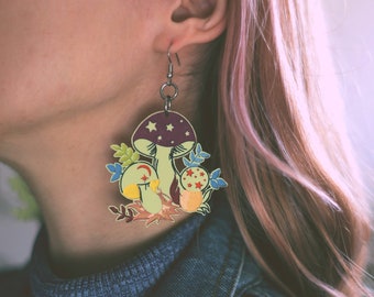 Retro inspired Magical Merry Mushroom earrings 60s 70s