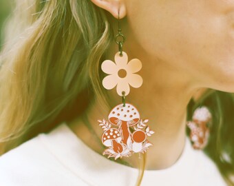 Mushroom flower acrylic dangle earrings