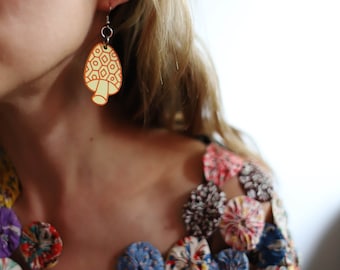 Pastel light yellow mushroom laser cut dangle earrings