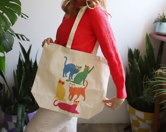 Flower power ear tipped cat tote bag