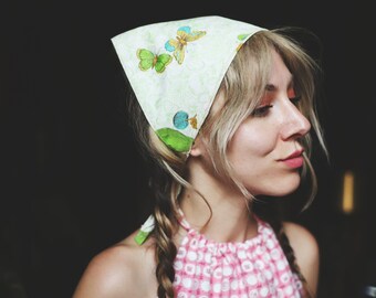 handmade butterfly floral head bandana scarf cottagecore