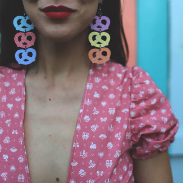 handcrafted pastel pretzel acrylic dangle earrings  - laser cut jewelry