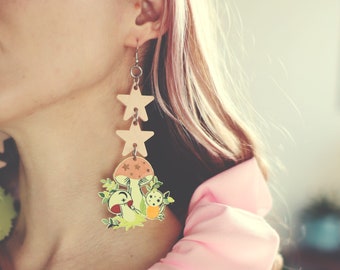 Magical Merry Mushroom earrings double star dangle