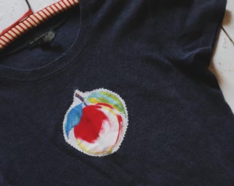 peach fruit applique tee graphic t shirt vintage short sleeve small