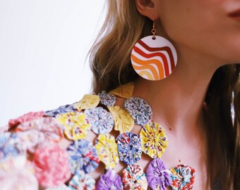 retro vintage 1970's inspired earrings - laser cut acrylic hand-painted earthy 70s rainbow stripes handcrafted