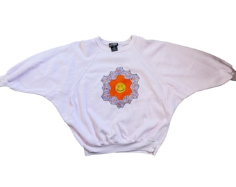 Vintage 1980s Mister Noah smiley quilt block pullover crew neck sweatshirt raglan