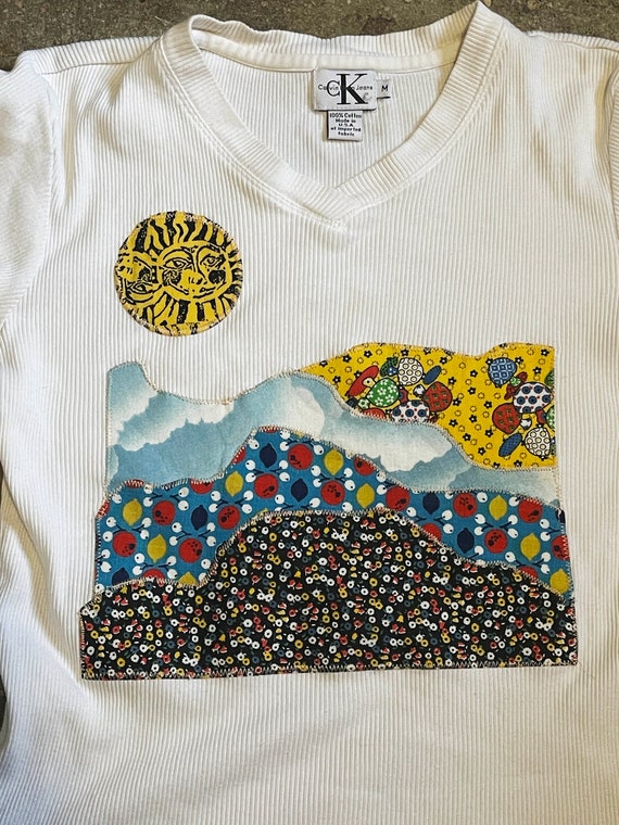 sun landscape patchwork applique vintage 1990s v-… - image 4