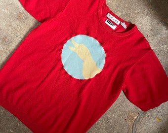Vintage 1990s red short sleeve sweater shirt shadow hand puppet goose