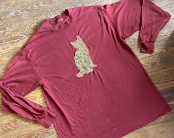 ear tipped cat tnr feral long sleeve crew neck shirt rust burnt reddish brown red