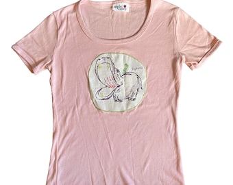 vintage Apple Valley xs pastel pink embroidered hippo applique baby tee t-shirt 70s 80s