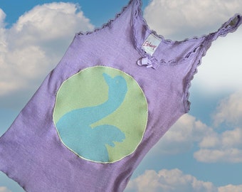 Vintage 1980s xs lavender light pastel purple tank top swan bird applique spaghetti straps sleeveless