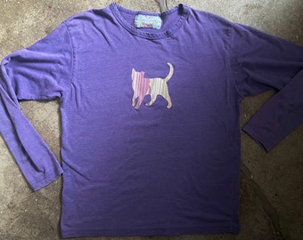 Ear Tipped cat lover TNR purple long sleeve applique shirt trap neuter return rescue vintage 1980s 90s