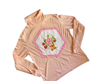 vtg strawberry shortcake turtleneck shirt peach pale pink
