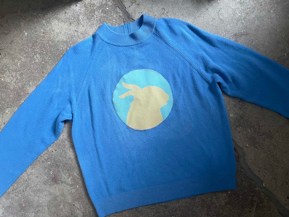 mock neck blue sweater vintage 1990s shadow hand … - image 1