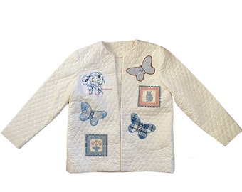 off-white quilted jacket applique patch Elephant embroidery cottagecore floral butterfly cat