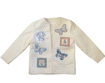 off-white quilted jacket applique patch Elephant embroidery cottagecore floral butterfly cat