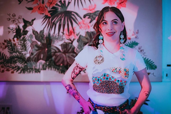 sun landscape patchwork applique vintage 1990s v-… - image 1