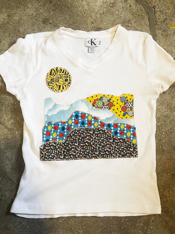 sun landscape patchwork applique vintage 1990s v-… - image 3