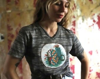 applique t-shirt vintage v-neck striped cottagecore vintage 1990s tee