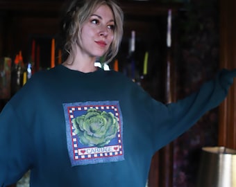 Cabbage applique pullover crew neck sweatshirt jumper