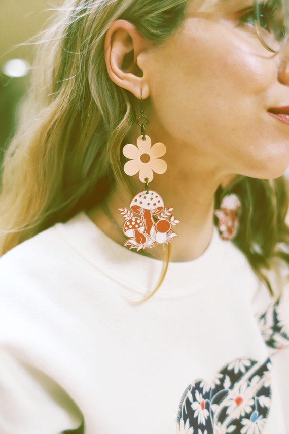 Anime Mushroom Earrings – Colorful Acrylic Dangle Drop Statement Earrings For Women & Girls