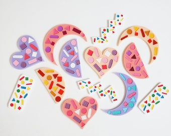 Laser cut acrylic moon hair clips / barrettes - crescent / half moon - geo pattern hand-painted 90s 80s retro inspired / pastel