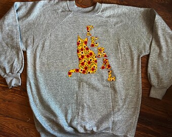 Feral ear tipped cat applique pullover crew neck sweatshirt raglan sleeve heather grey gray vtg vintage 3XL tnr