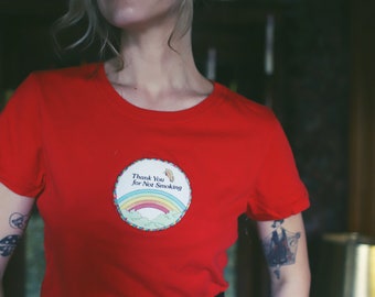 Thank You For Not Smoking applique y2k 2000s tee t-shirt graphic rainbow butterfly
