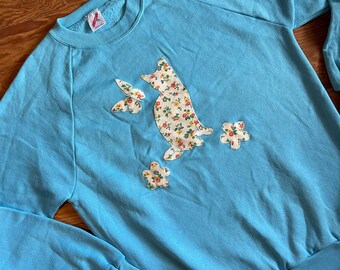 ear tipped tnr feral cat + butterfly pullover crew neck sweatshirt vintage vtg jerzees jumper cerulean blue