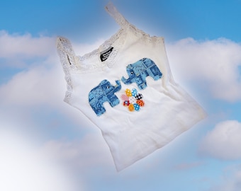 vintage xs small patchwork elephant applique tank top