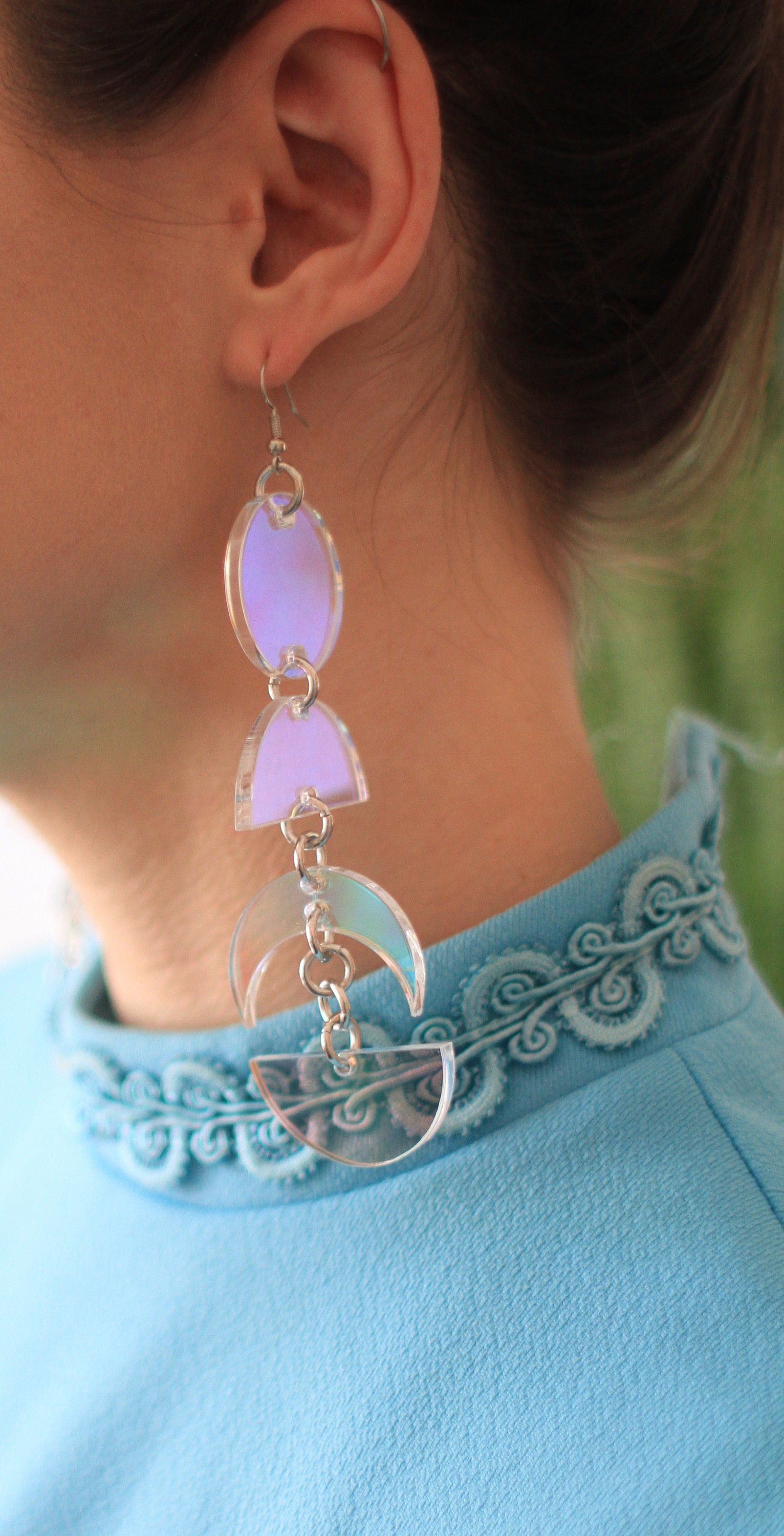 Handmade laser cut handcrafted phases of the moon earrings / dangle