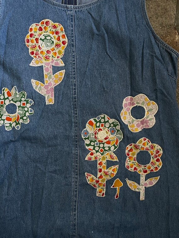 vintage handmade floral applique sleeveless denim… - image 5