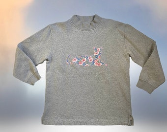 vintage 1990s light grey mock neck kitty cat ear tipped feral tnr Appliqué pullover sweatshirt floral