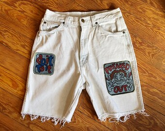 Vintage 1980s 90s Chic 28" waist cutoffs high waist shorts patches denim jean jorts