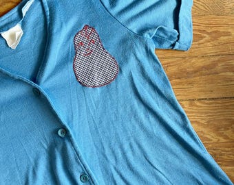 Pear applique short sleeve vintage cardigan - fruit 80s 90s